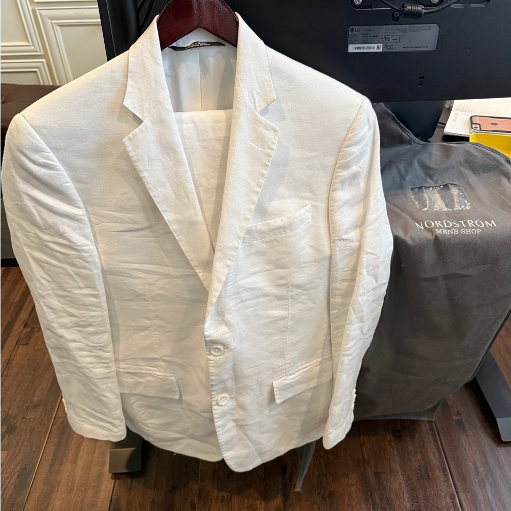 Nordstrom Mens Shop White Linen 3 Piece Suit